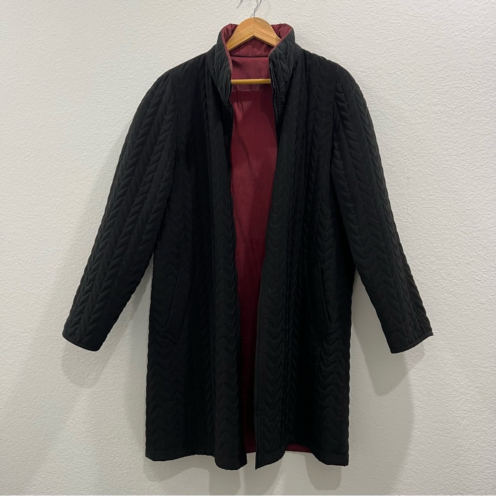 EUC Gallery Reversible Long Coat in Burgundy Red/Black Size M‎ Gorgeous!